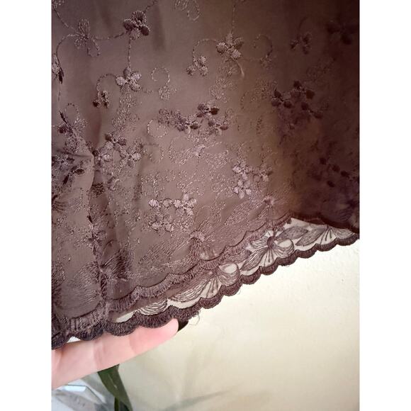 90s Express Brown Embroidered Babydoll Dress - Picture 8 of 10